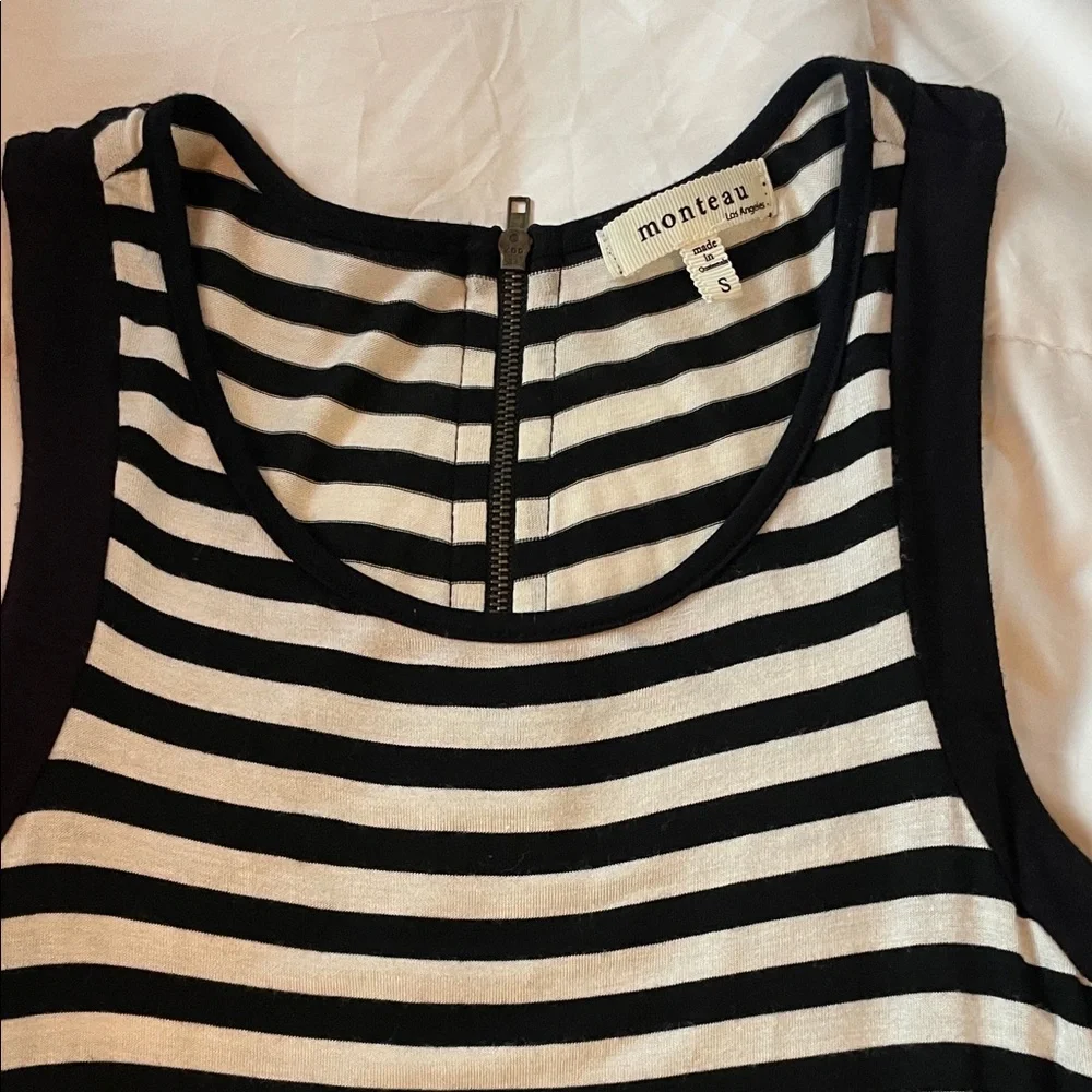 Striped Black and White Sleeveless Dress - Picture 2 of 6
